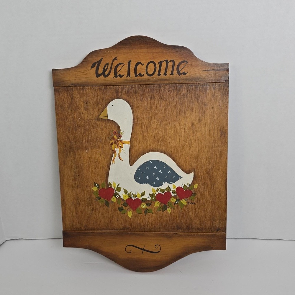 Vintage Hand Painted Welcome Sign Goose Duck Cottagecore Country Cabincore Farm